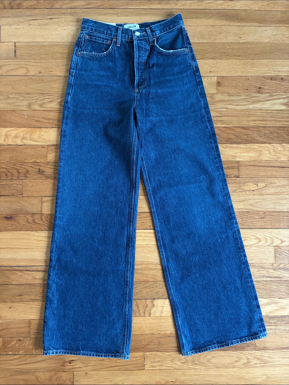 NWT Agolde Dame Jean 24 Wide Leg High Rise No Cuff Rigid Denim Cotton Enamour